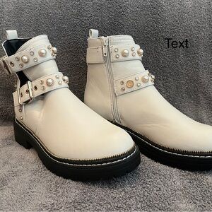 Miss Selfridge Pearl-Studded White Ankle Boots NEVER WORN WITH TAGS SIZE 8